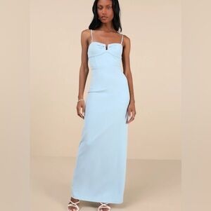 Lulu's Romantic Existence Light Blue Column Maxi Dress